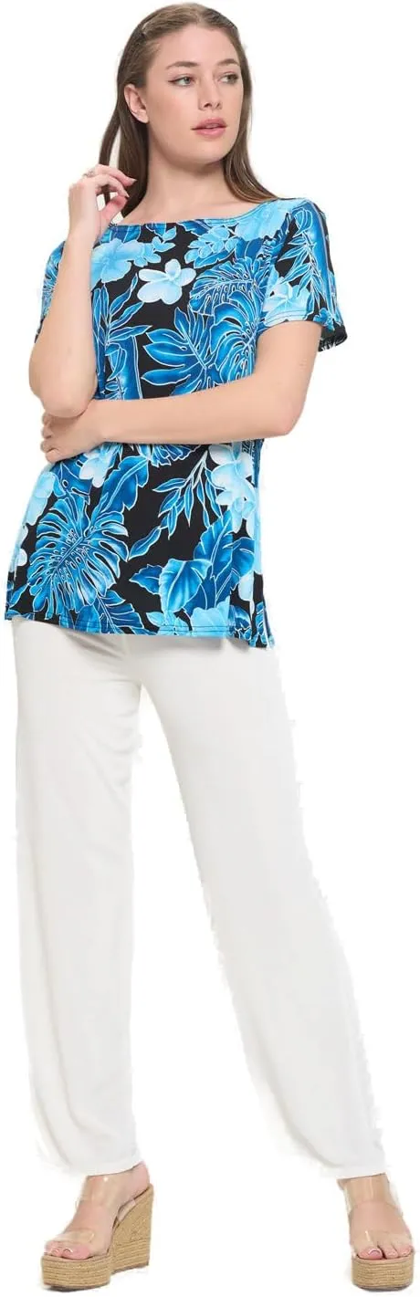 Jostar Print Boat Neckline Short Short Sleeve Top-3068HT-SRP1-W436