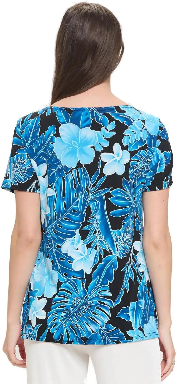 Jostar Print Boat Neckline Short Short Sleeve Top-3068HT-SRP1-W436