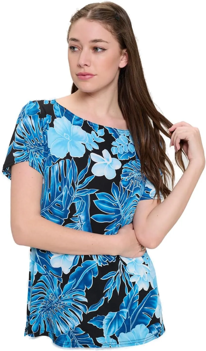 Jostar Print Boat Neckline Short Short Sleeve Top-3068HT-SRP1-W436