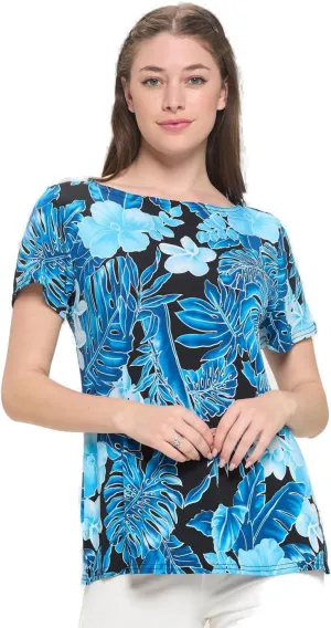 Jostar Print Boat Neckline Short Short Sleeve Top-3068HT-SRP1-W436