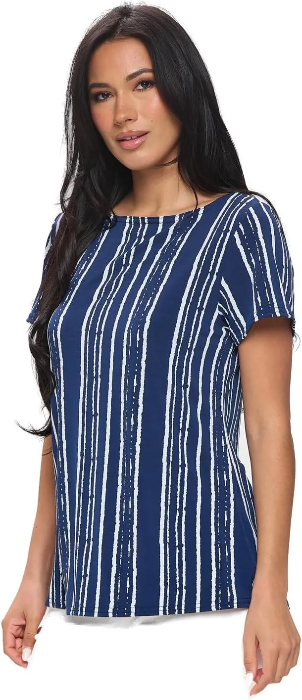 Jostar Print Boat Neckline Short Short Sleeve Top-3068HT-SRP1-W437