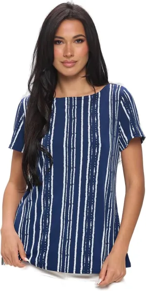 Jostar Print Boat Neckline Short Short Sleeve Top-3068HT-SRP1-W437