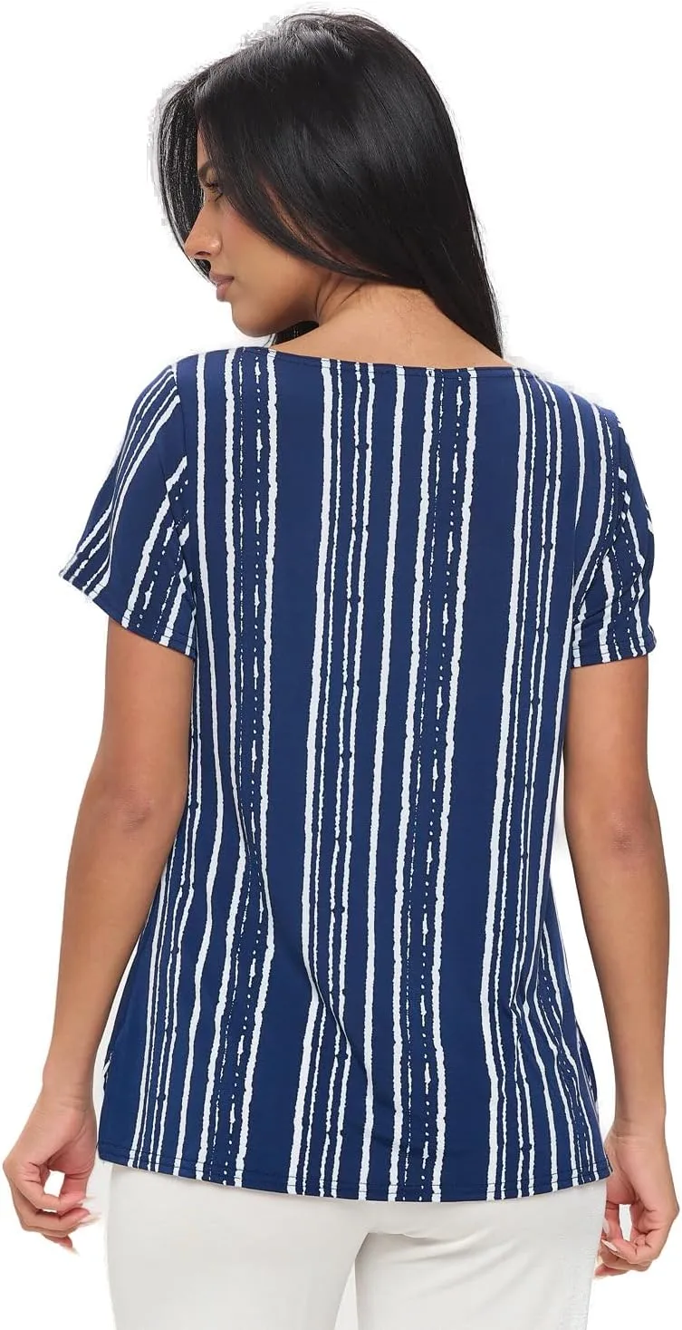 Jostar Print Boat Neckline Short Short Sleeve Top-3068HT-SRP1-W437