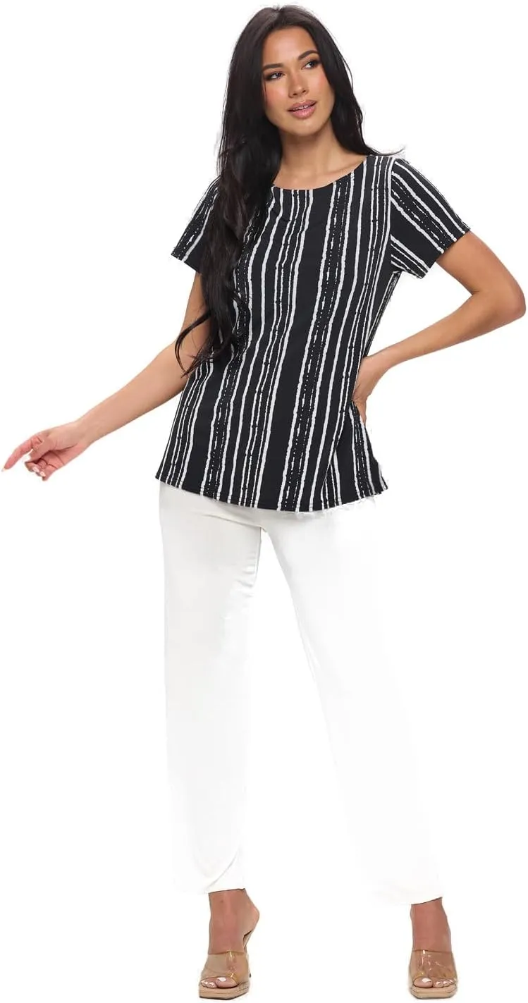 Jostar Print Boat Neckline Short Short Sleeve Top-3068HT-SRP1-W437