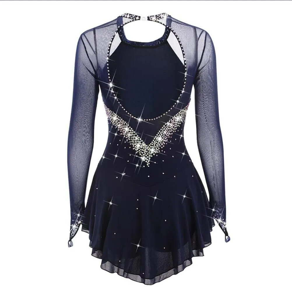 JRUIA Artistic Ice Skating Competition Dresses for Girls Women's Figure Skating Leotard Costume Ballet Gymnastics Crystal