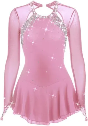 JRUIA Artistic Ice Skating Competition Dresses for Girls Women's Figure Skating Leotard Costume Ballet Gymnastics Crystal