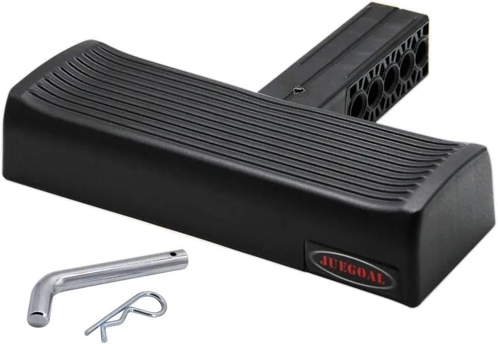 Juegoal Hitch Step for 2" Receivers, Universal Plastic Vehicles Bumper Guard, Anti Slip Black Towing Hitch Mount Steps with Pin Lock and Stabilizer for Car Trucks and SUV