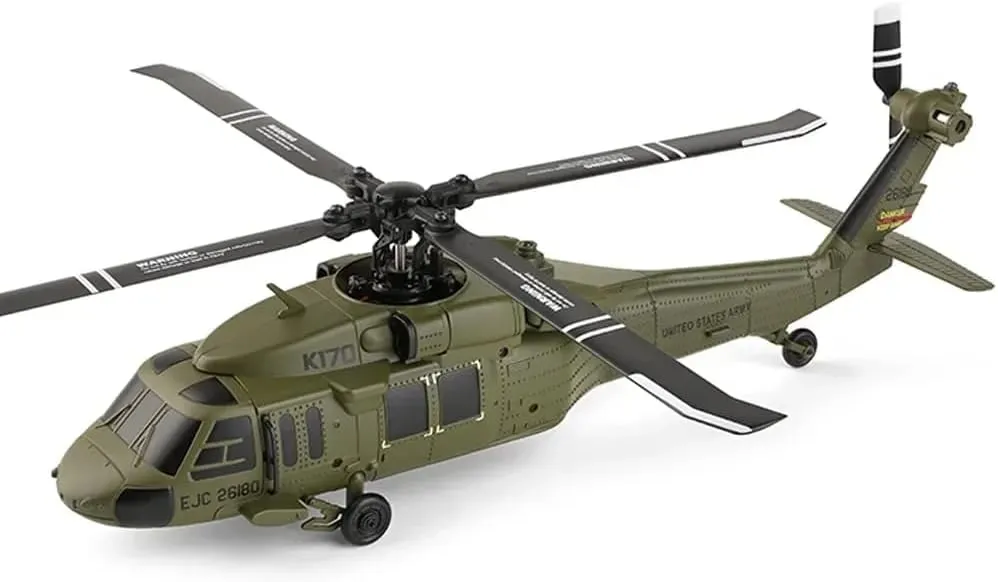 K170 UH-60L RC Helicopter for Adult, 2.4Ghz 4CH Brushless Motor Remote Control Helicopter, 6-Axis Gyro Altitude Hovering Military Aircraft Aileronles RTF-1 Battery