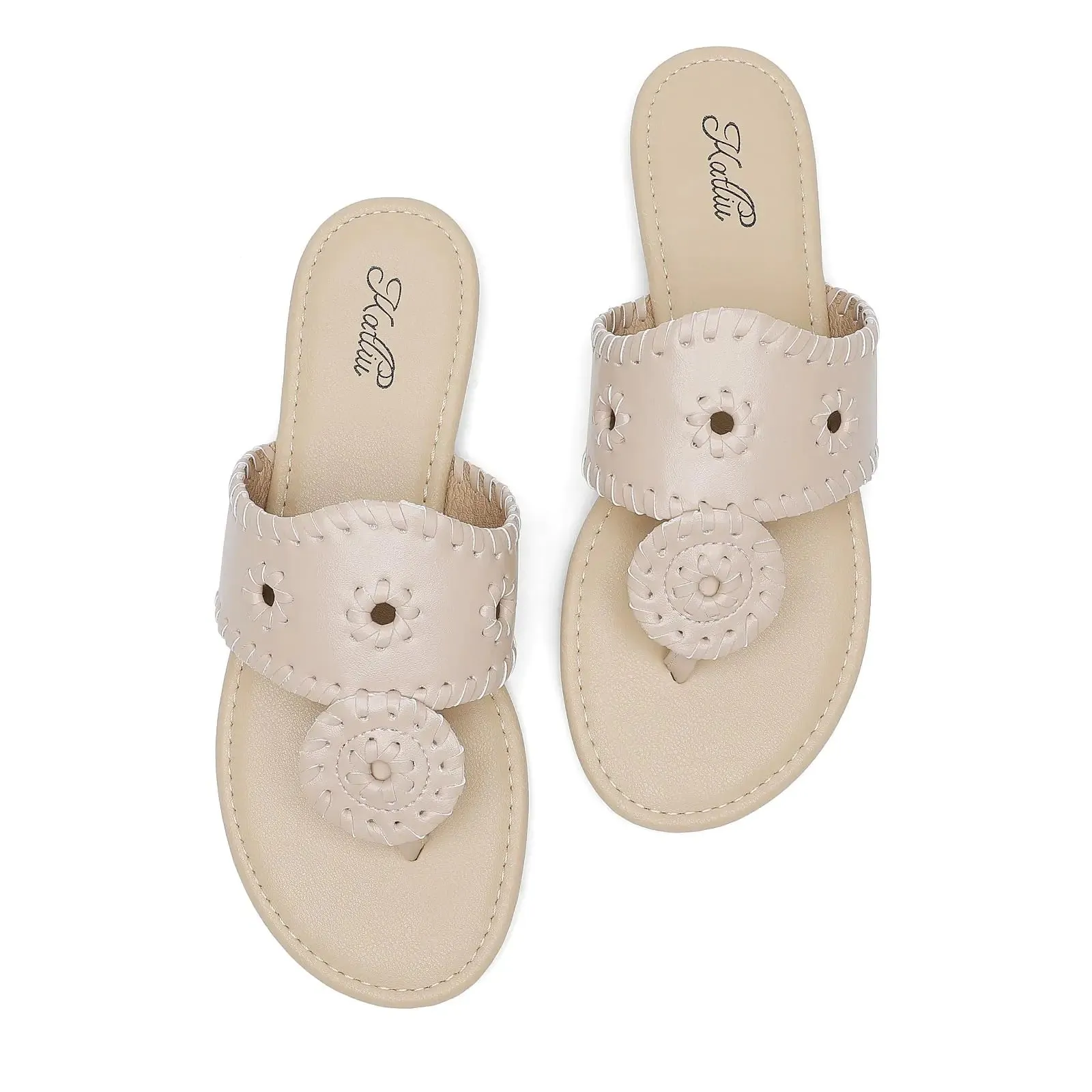 katliu Womens Flat Sandals Flip Flop Sandals Dressy Thong Sandals Almond 10