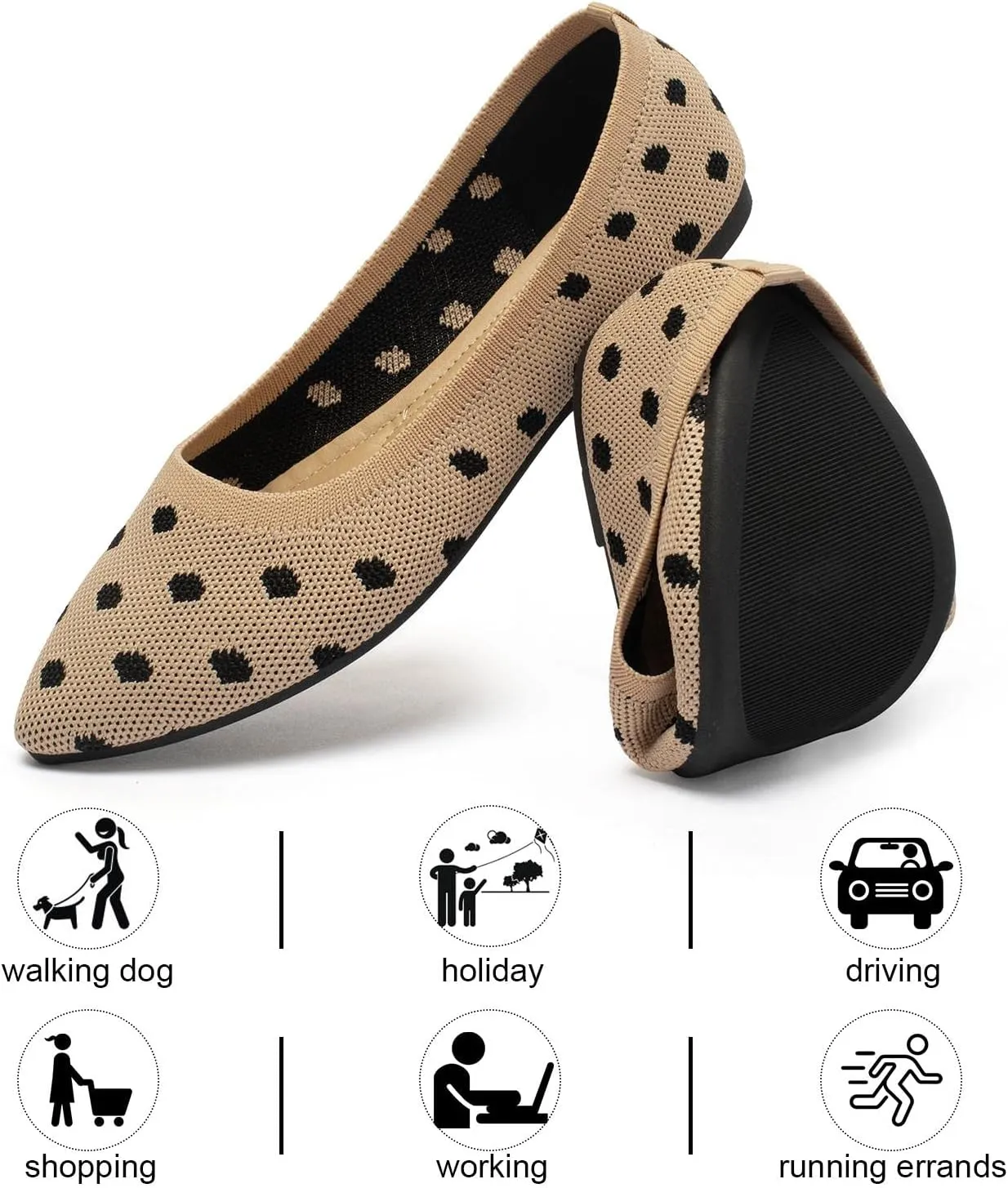 katliu Women's Flats Knit Comfort Pointed Toe Ballet Flats Shoes Casual Slip On Shoes