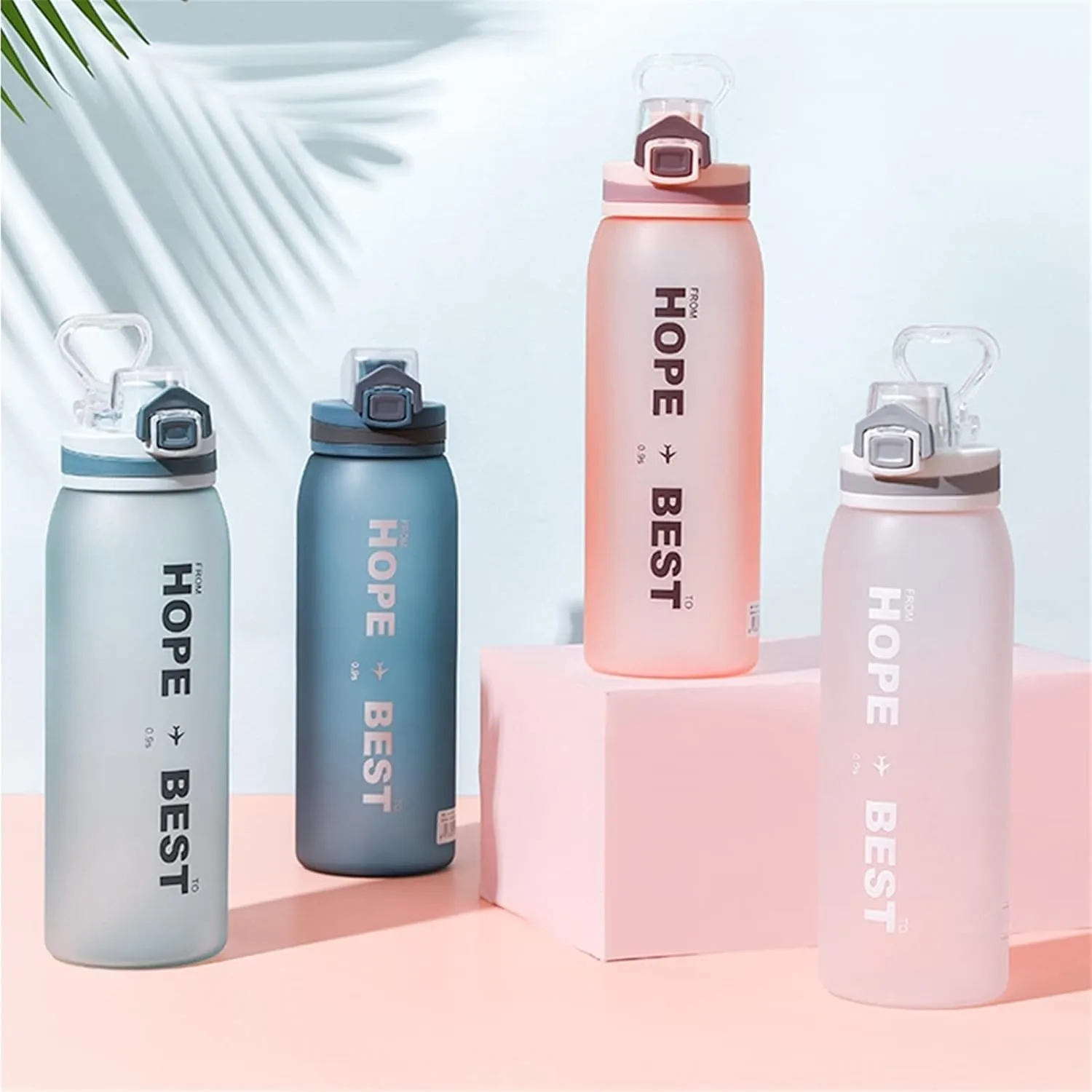 kettles Matte texture Sports Bottle with One-click Push Button,Colorful Water Jug-Large,Leak proof,Fitness/Camping/Outdoor Activity canteen(B)