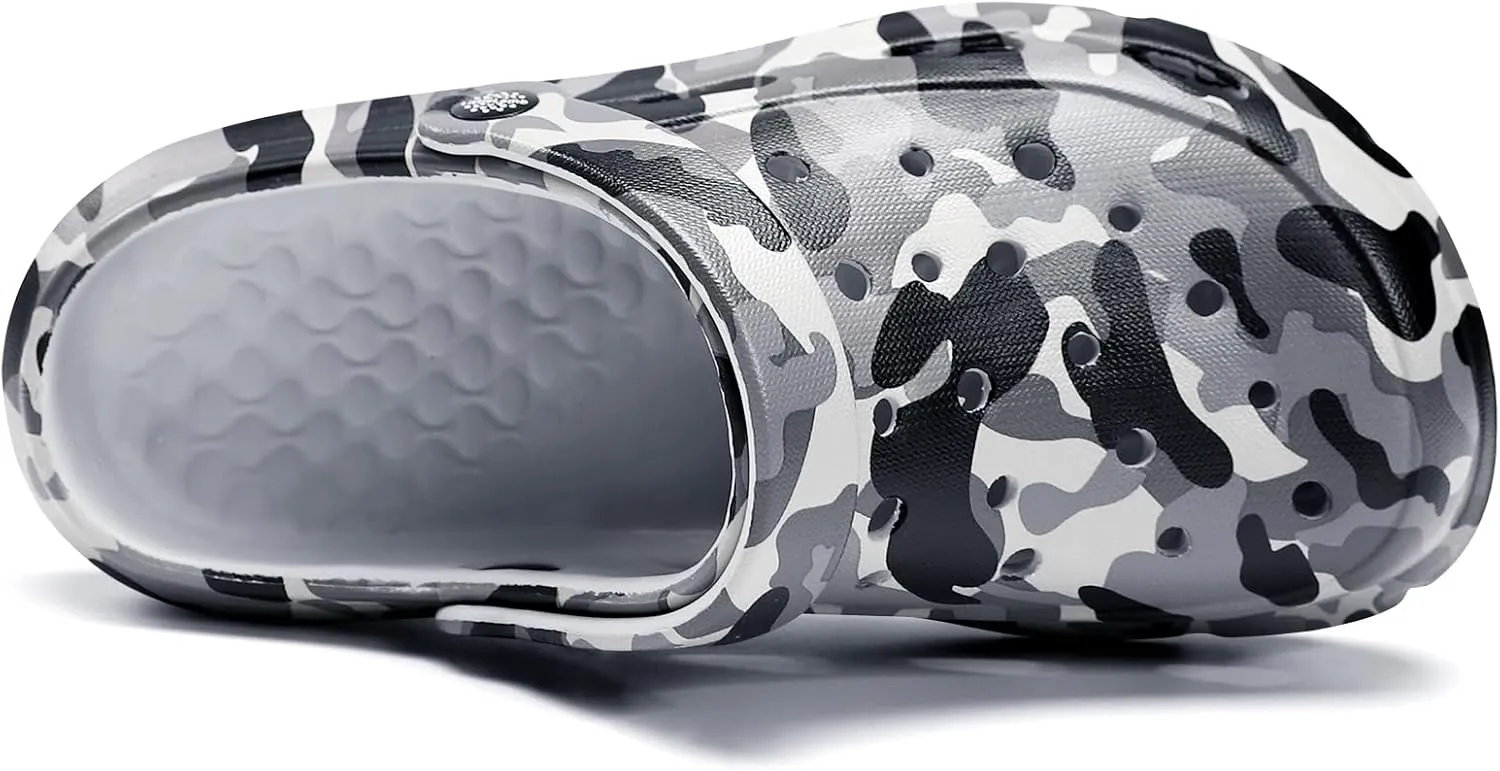 Kids Classic Camo Garden Clogs for Boys – Lightweight Adjustable Water Sandals with Non-Slip Sole, Quick-Dry Design for Little and Big Kid