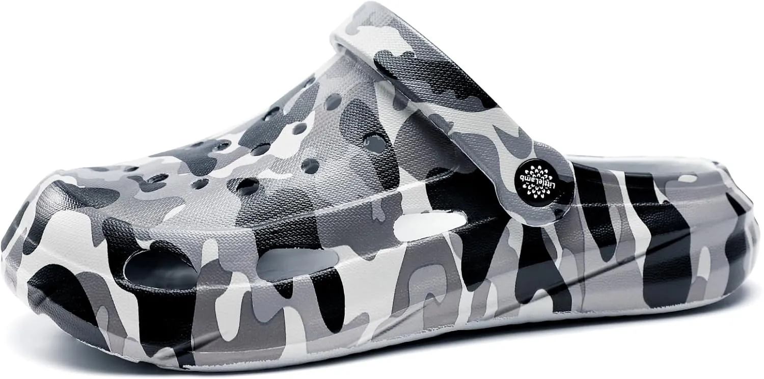 Kids Classic Camo Garden Clogs for Boys – Lightweight Adjustable Water Sandals with Non-Slip Sole, Quick-Dry Design for Little and Big Kid