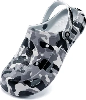 Kids Classic Camo Garden Clogs for Boys – Lightweight Adjustable Water Sandals with Non-Slip Sole, Quick-Dry Design for Little and Big Kid