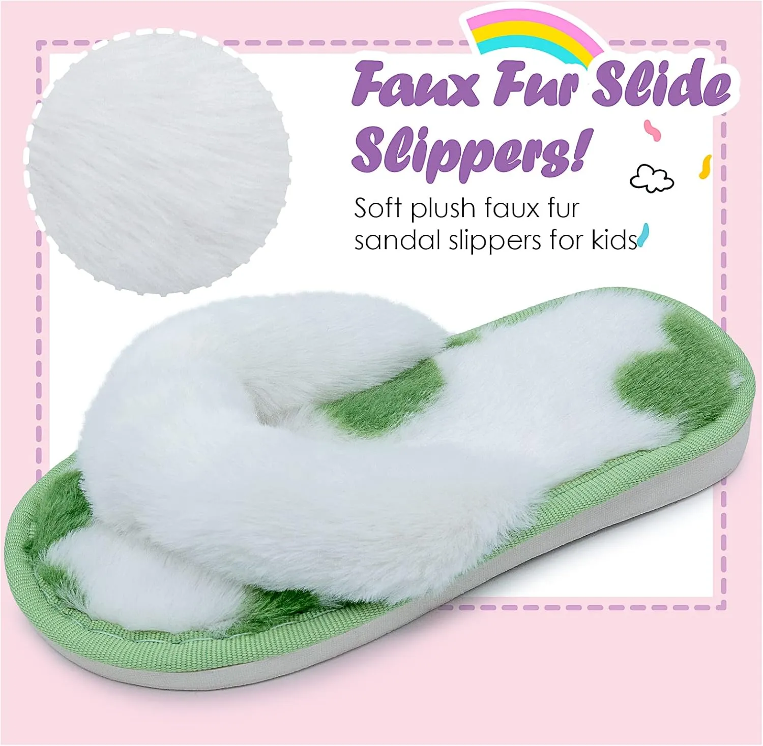 Kids Flip Flop Slippers Soft Plush Fuzzy House Home Thong Slippers for Boys and Girls Open Toe Indoor Outdoor Warm Comfy Slip On
