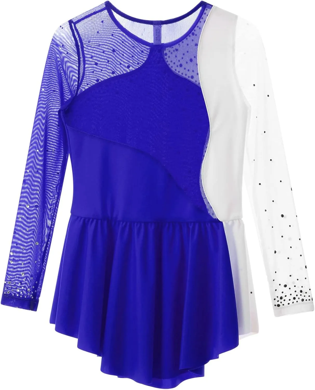 Kids Girls Figure Ice Skating Dress Mesh Long Sleeve Sparkly Flower Tulle Dance Dress Roller Skating Costume
