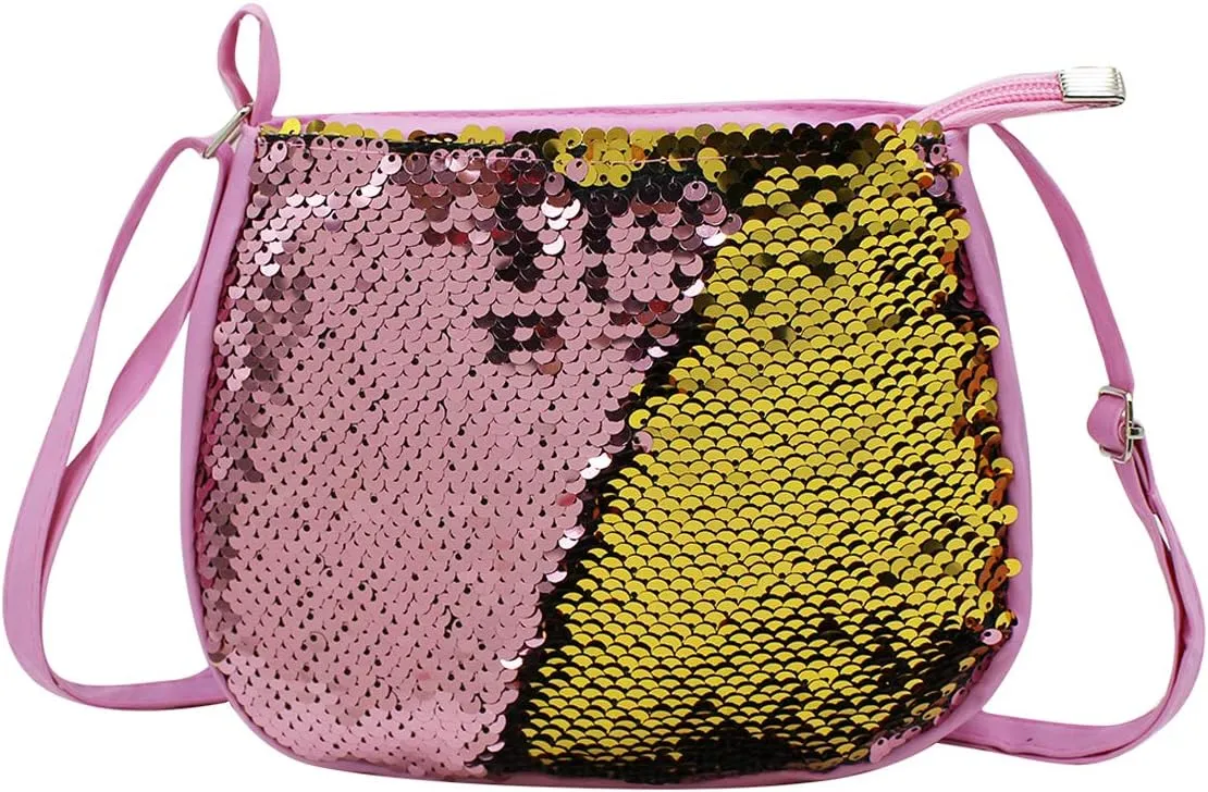 Kids Girls Sparkle Crossbody Purses Glitter Shiny Flip Sequin Small Purse Zippered Cute Handbag