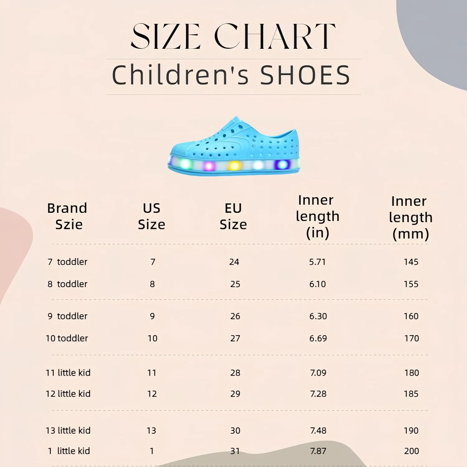 Kids Water Shoes,Toddler Slip-On Shoes,Waterproof Light Up Shoes for Boys and Girls,Lightweight Non-Slip Quick Dry Beach Sandals