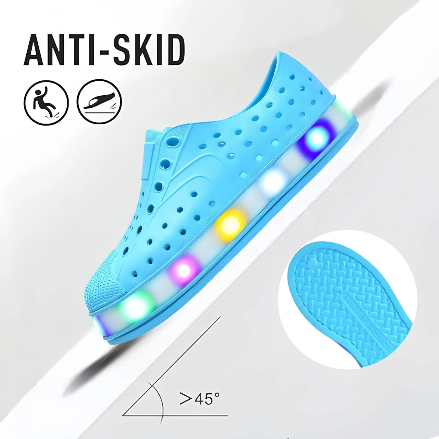 Kids Water Shoes,Toddler Slip-On Shoes,Waterproof Light Up Shoes for Boys and Girls,Lightweight Non-Slip Quick Dry Beach Sandals