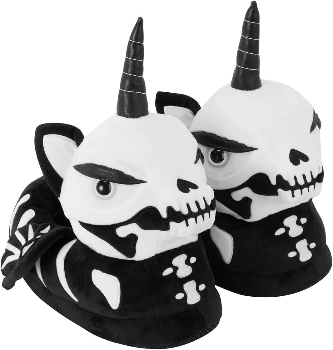 Killstar Bone Myth Skull Unicorn Womens Gothic Soft Cozy Slip On Plush Slippers Size Medium/Large