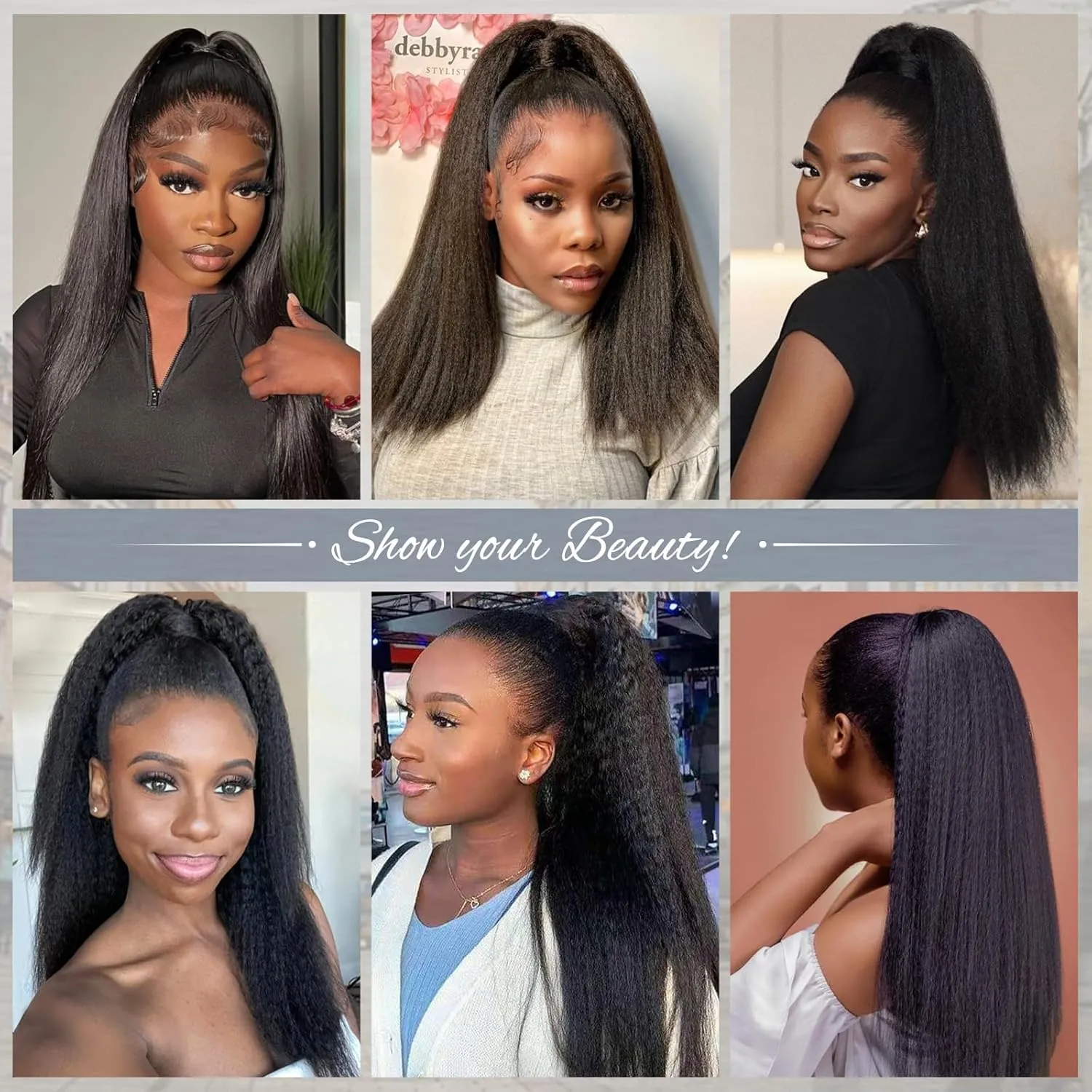 Kinky Straight Ponytail Extension Drawstring Human Hair Clip In Real Brazilian Virgin Human Hair Ponytails For Black Women Yaki Hair Pieces Natural Black (Kinky Straight Ponytail, 14 Inch)