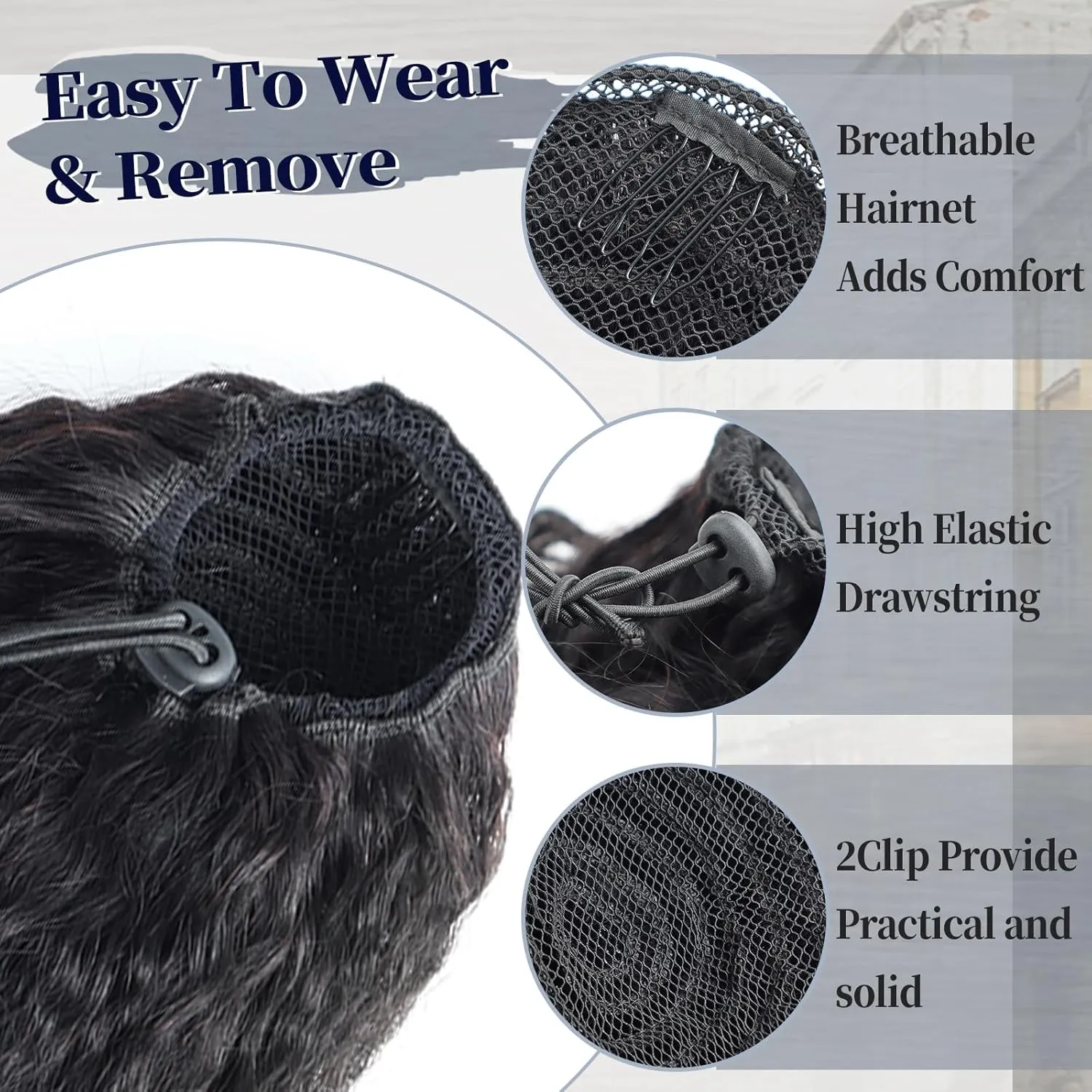 Kinky Straight Ponytail Extension Drawstring Human Hair Clip In Real Brazilian Virgin Human Hair Ponytails For Black Women Yaki Hair Pieces Natural Black (Kinky Straight Ponytail, 14 Inch)