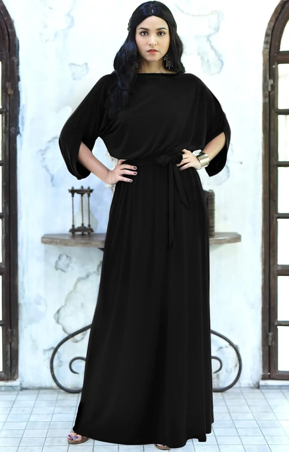 KOH KOH Flowy Formal Batwing Sleeve Evening Casual Gown