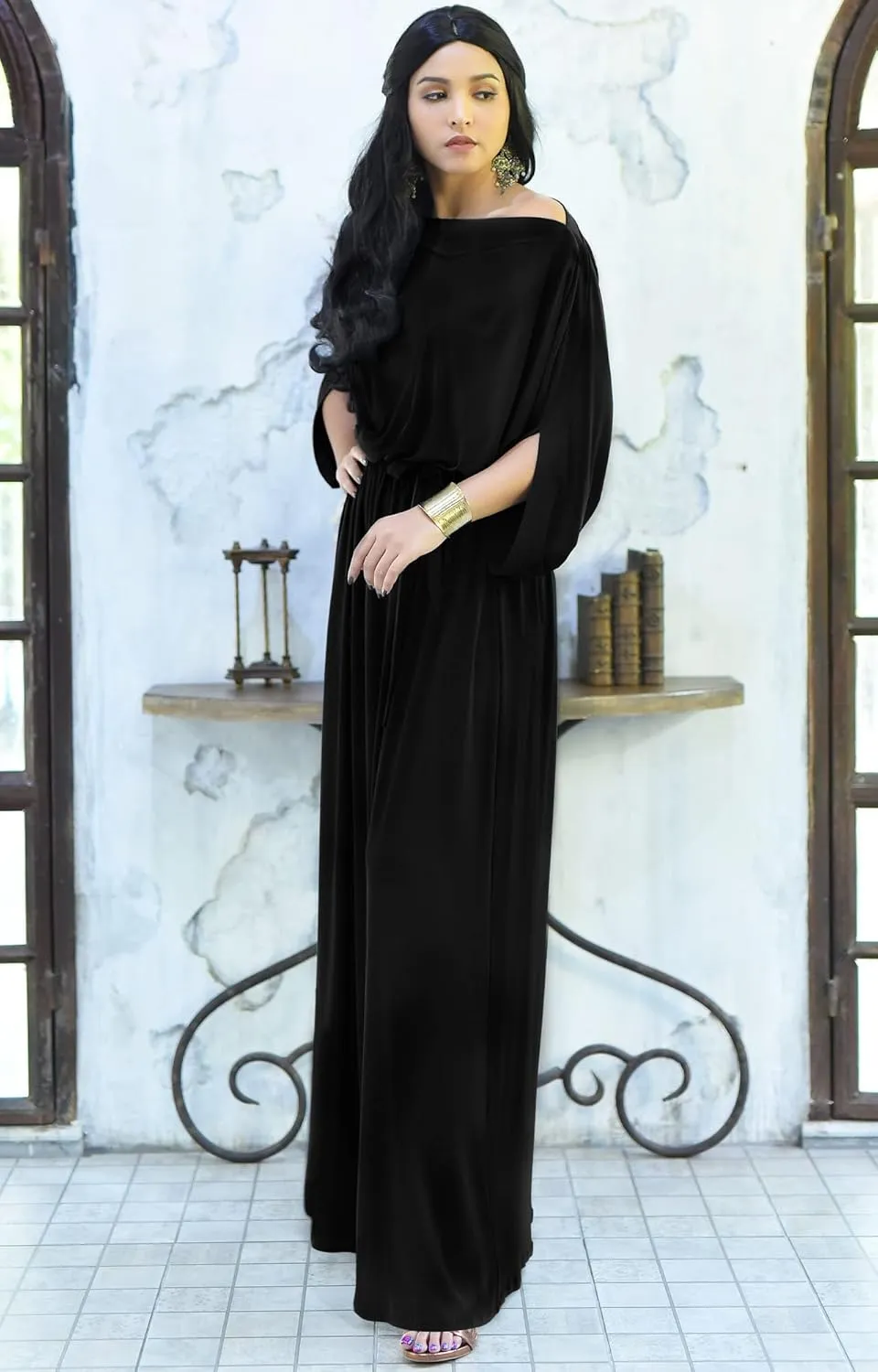 KOH KOH Flowy Formal Batwing Sleeve Evening Casual Gown