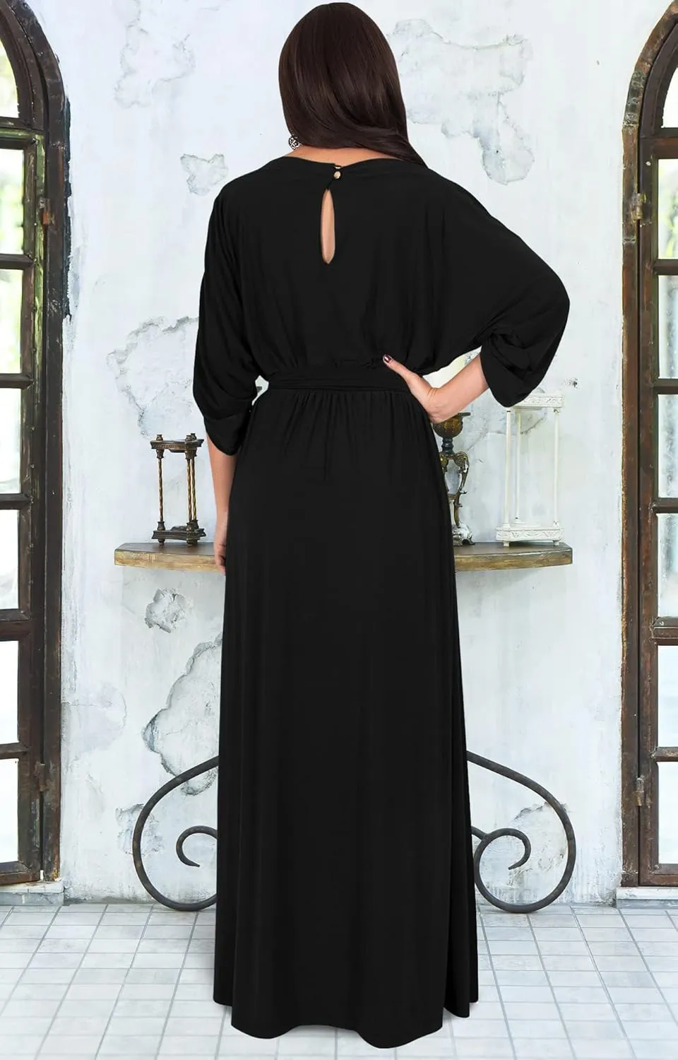 KOH KOH Flowy Formal Batwing Sleeve Evening Casual Gown