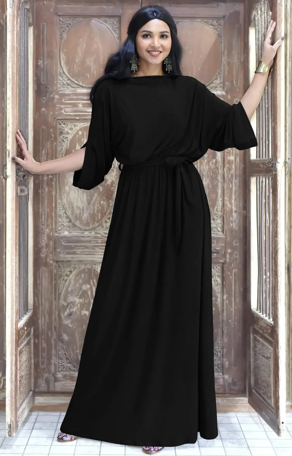 KOH KOH Flowy Formal Batwing Sleeve Evening Casual Gown