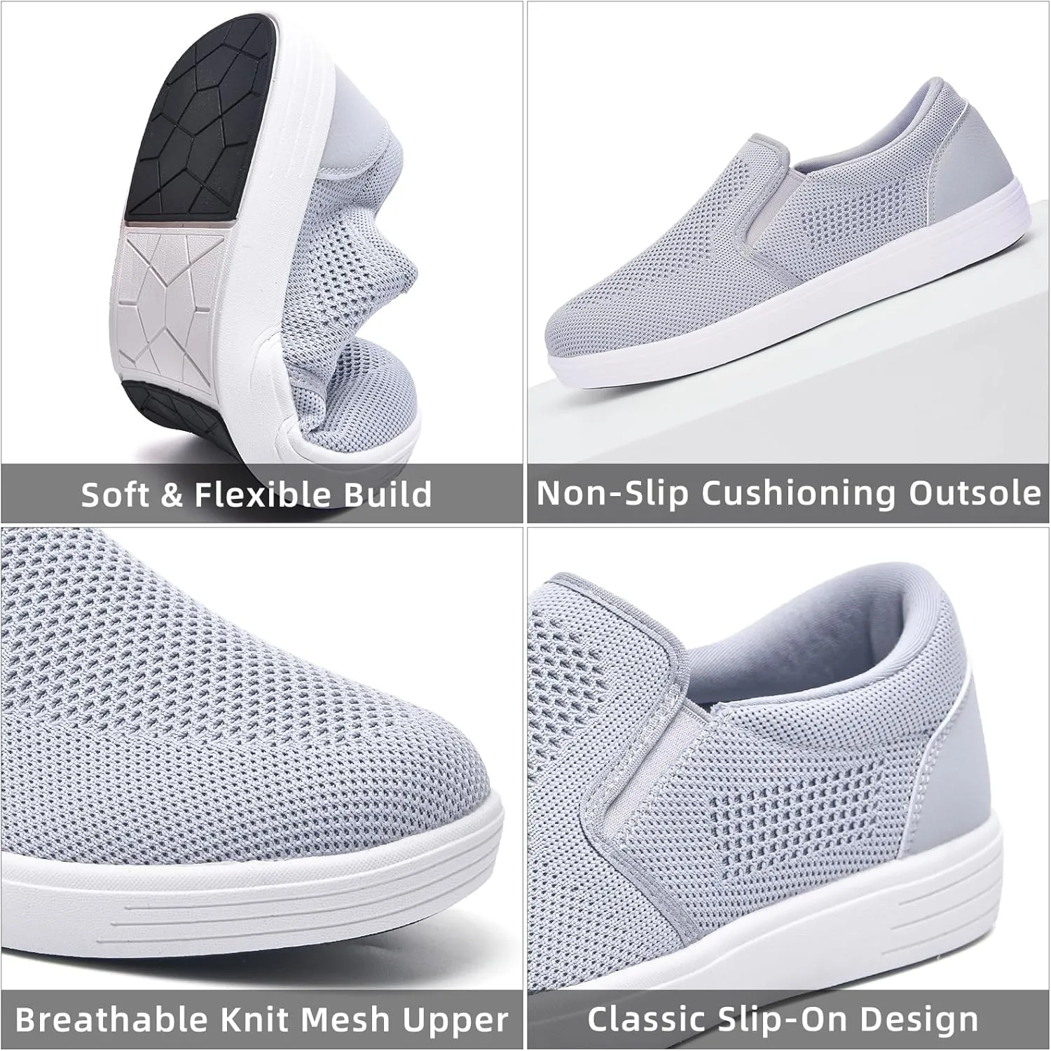 konhill Men's Slip on Shoes, Casual Breathable Boat Sneakers with Arch Support Lightweight Mesh Beach Loafers for Driving Walking Skate