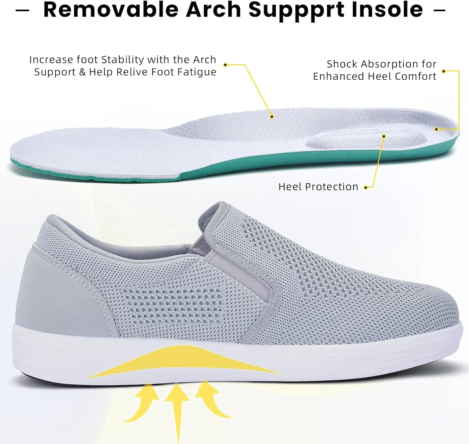 konhill Men's Slip on Shoes, Casual Breathable Boat Sneakers with Arch Support Lightweight Mesh Beach Loafers for Driving Walking Skate