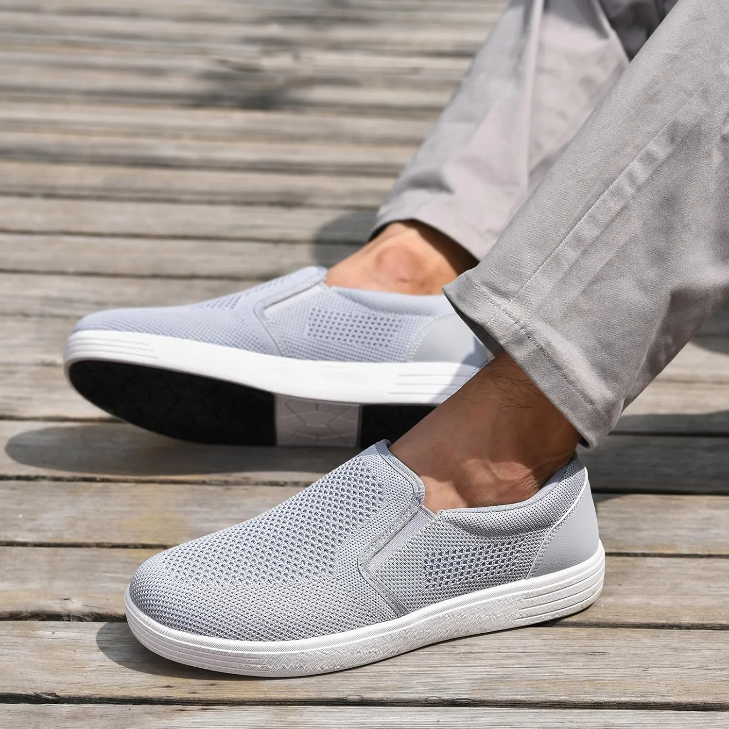 konhill Men's Slip on Shoes, Casual Breathable Boat Sneakers with Arch Support Lightweight Mesh Beach Loafers for Driving Walking Skate