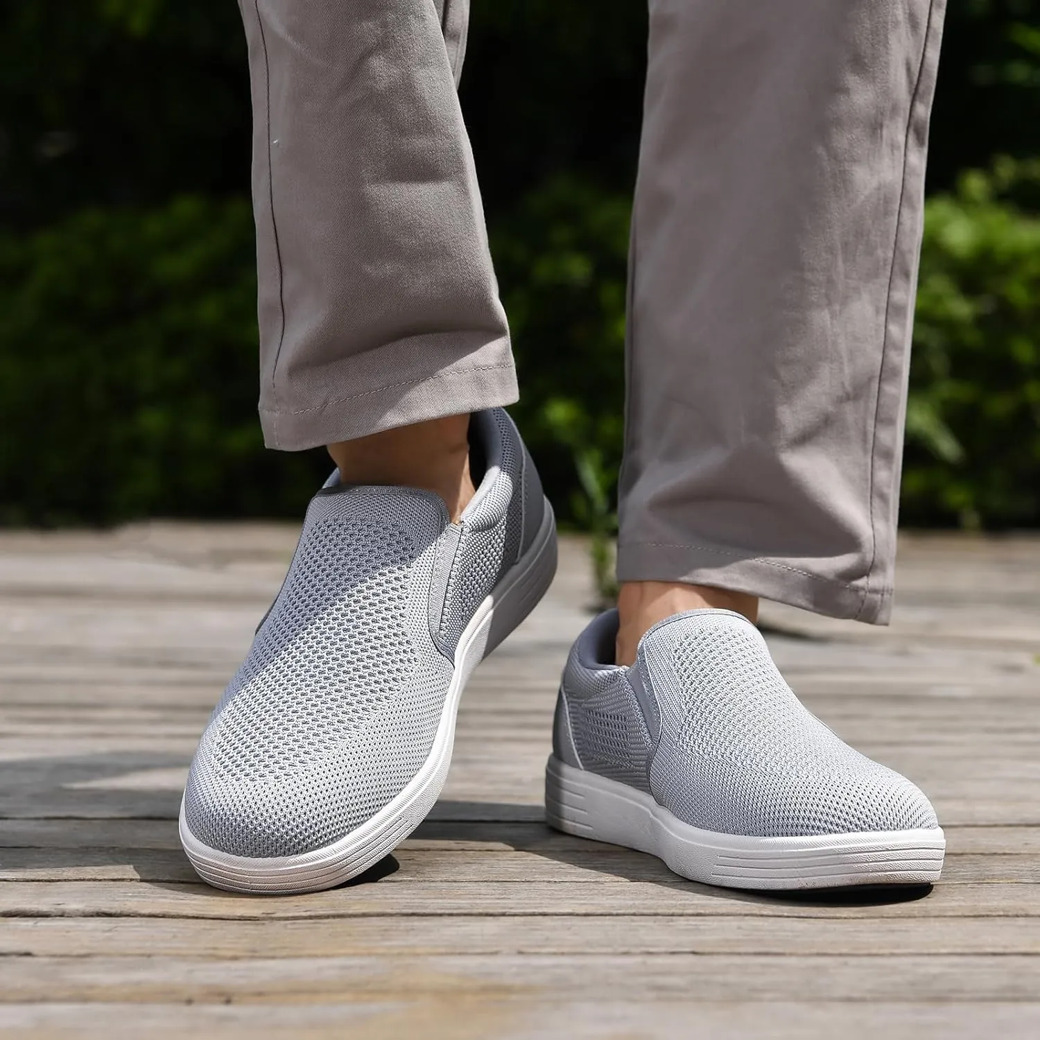 konhill Men's Slip on Shoes, Casual Breathable Boat Sneakers with Arch Support Lightweight Mesh Beach Loafers for Driving Walking Skate