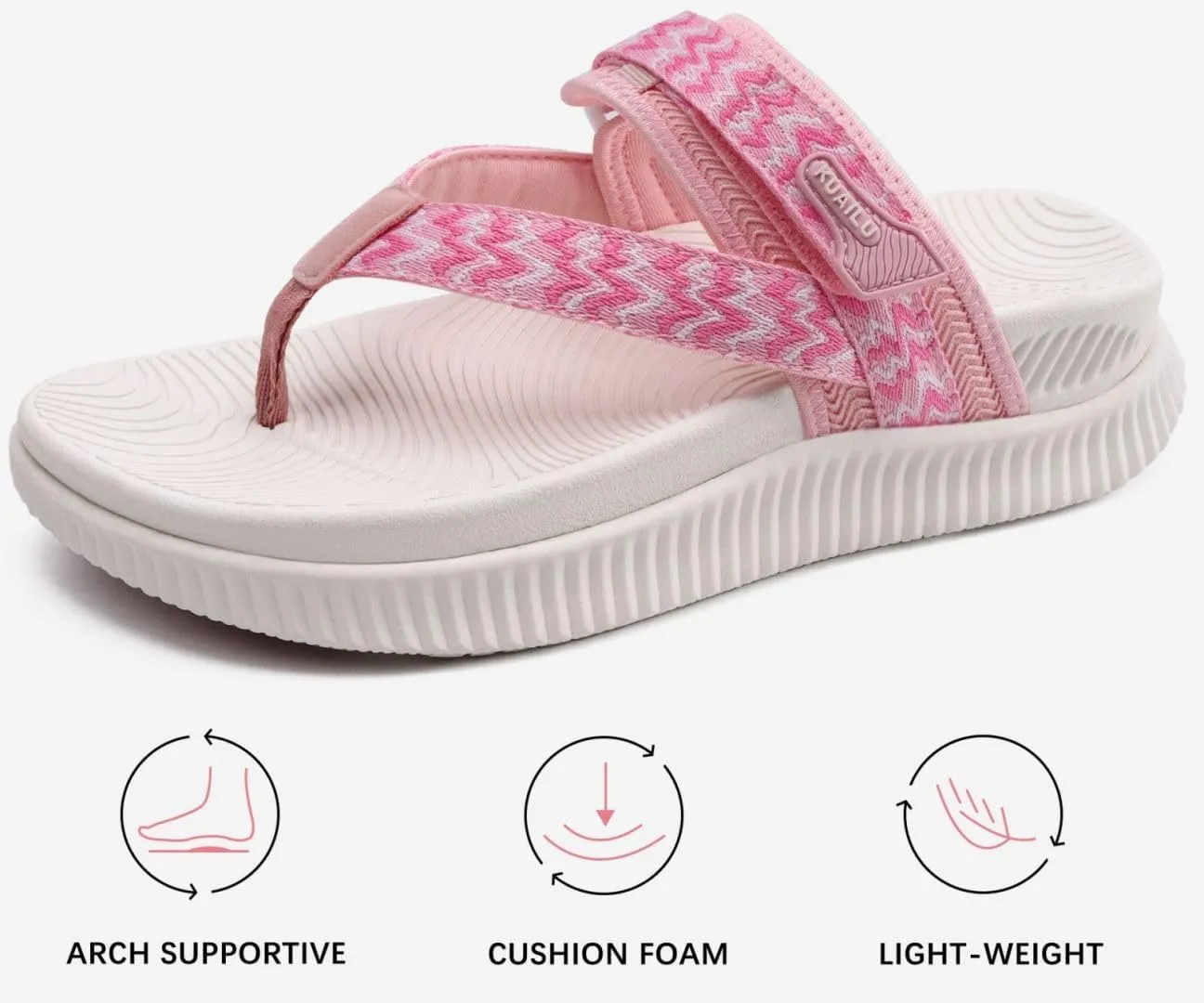 KuaiLu Womens Flip Flops With Arch Support Adjustable Thick Athletic Cushion Recovery Walking Sandals For Woman Ladies Fashion Comfortable Flip-Flop Slides, Water Resistant & Lightweight
