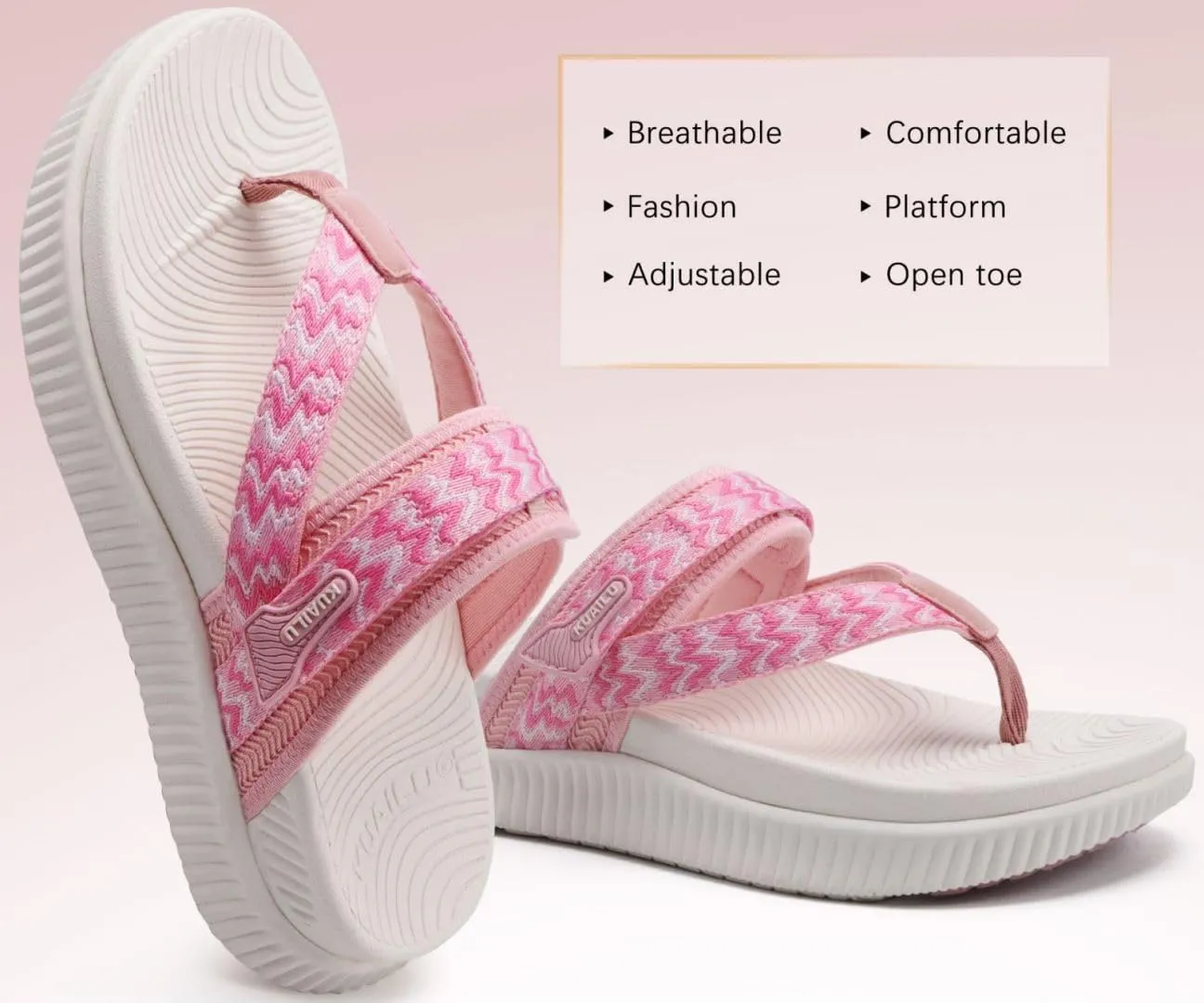 KuaiLu Womens Flip Flops With Arch Support Adjustable Thick Athletic Cushion Recovery Walking Sandals For Woman Ladies Fashion Comfortable Flip-Flop Slides, Water Resistant & Lightweight