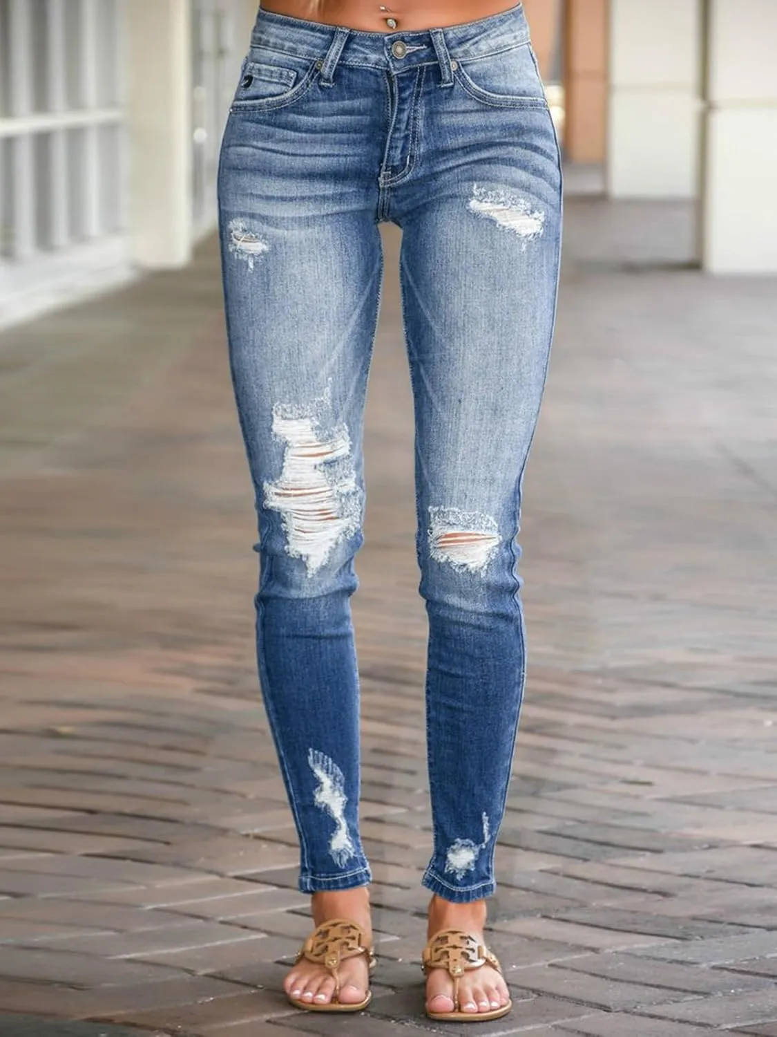 KUNMI Women's Ripped Skinny Jeans Distressed Stretchy Denim Pants