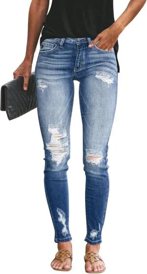 KUNMI Women's Ripped Skinny Jeans Distressed Stretchy Denim Pants