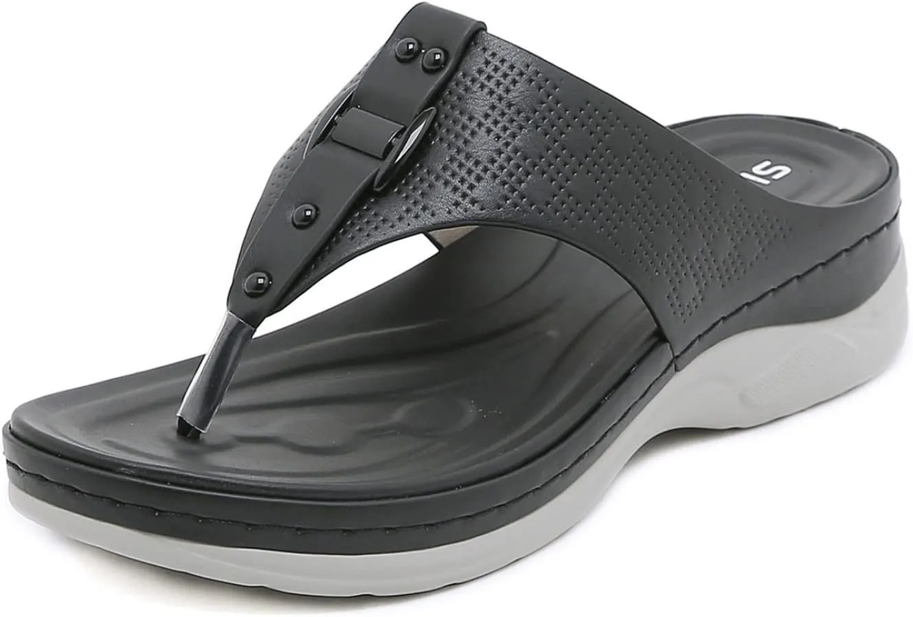 Ladies Orthopedic Wedge Flip Flop Sandals,Retro Lightweight Arch Support Beach Slippers,Outdoor Comfort Open Toe Flip Flops.