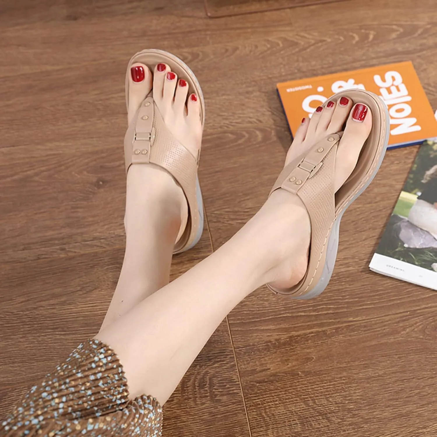 Ladies Orthopedic Wedge Flip Flop Sandals,Retro Lightweight Arch Support Beach Slippers,Outdoor Comfort Open Toe Flip Flops.