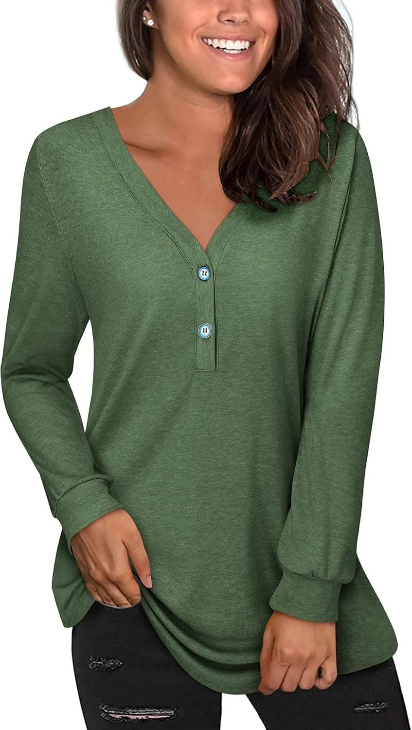 LAISHEN Women's V Neck Summer Tops Casual Henley Button Down T Shirts Tunic 2024