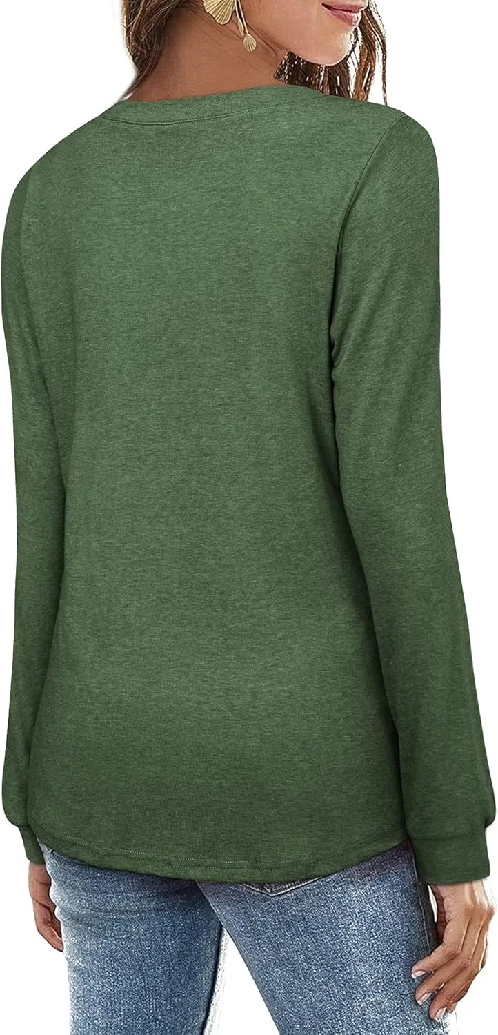 LAISHEN Women's V Neck Summer Tops Casual Henley Button Down T Shirts Tunic 2024