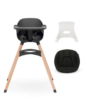 Lalo The High Chair Infant Kit - Convertible Wooden High Chair for Babies & Toddlers with Infant Support & Cushion, Grows with Your Child, Dishwasher Safe Tray, Adjustable Footrest Licorice