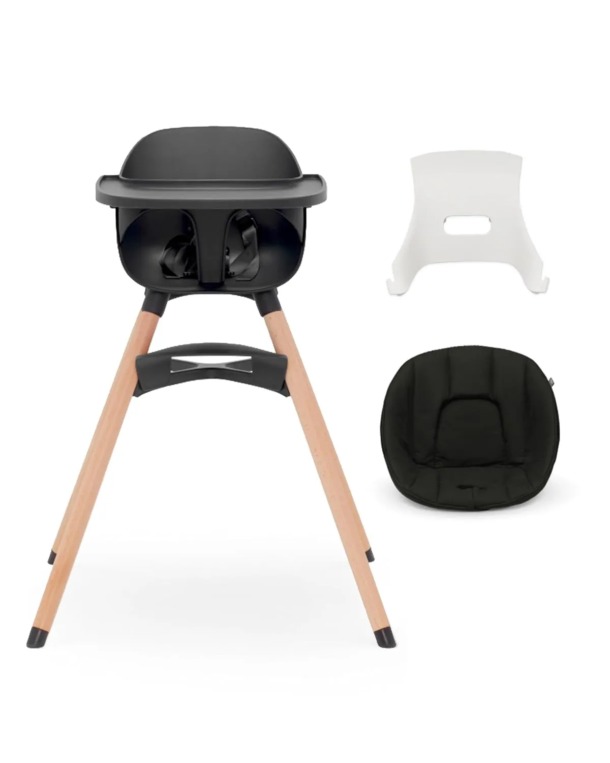 Lalo The High Chair Infant Kit - Convertible Wooden High Chair for Babies & Toddlers with Infant Support & Cushion, Grows with Your Child, Dishwasher Safe Tray, Adjustable Footrest Licorice