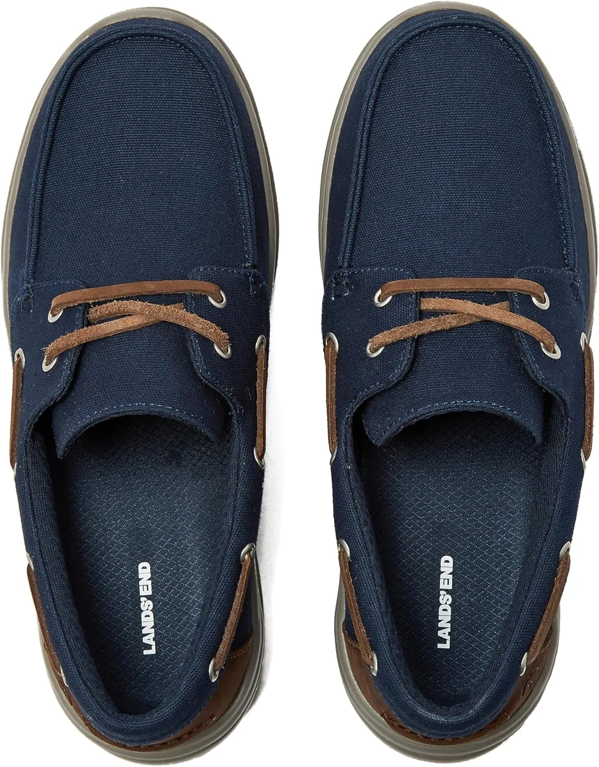 Lands' End Canvas Boat Shoes Men, Deck Shoes Mens Boat Shoes Slip Ons - Navy Blue, Tan Brown or Grey Mens Casual Shoes, Size 8-13