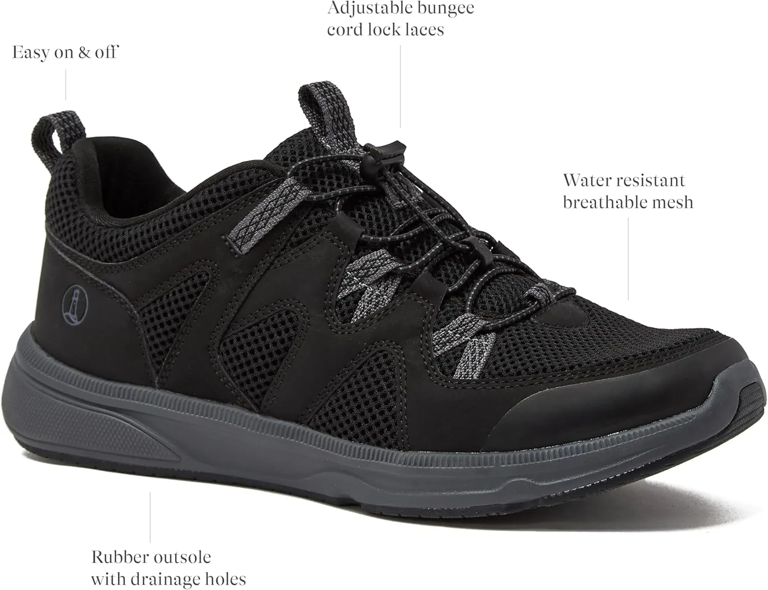 Lands' End Slip On Water Sneakers for Men, Quick Dry Mesh Sport Mens Water Shoes for Beach, Pool, Hiking or River with Drainage, Black or Grey, Size 8 to 13 Water Shoes Men