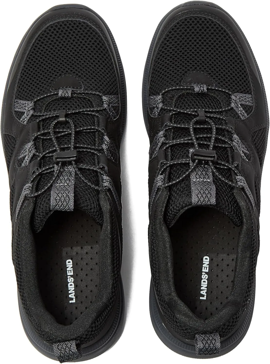 Lands' End Slip On Water Sneakers for Men, Quick Dry Mesh Sport Mens Water Shoes for Beach, Pool, Hiking or River with Drainage, Black or Grey, Size 8 to 13 Water Shoes Men