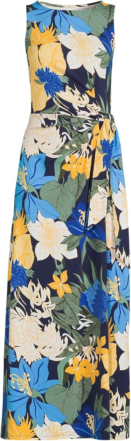 Lands' End Women's Cotton Modal Sleeveless Tie Waist Maxi Dress