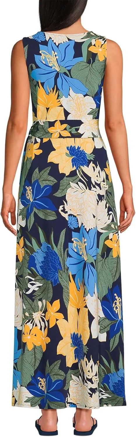 Lands' End Women's Cotton Modal Sleeveless Tie Waist Maxi Dress