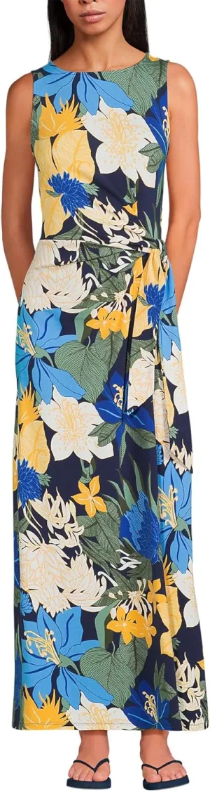 Lands' End Women's Cotton Modal Sleeveless Tie Waist Maxi Dress